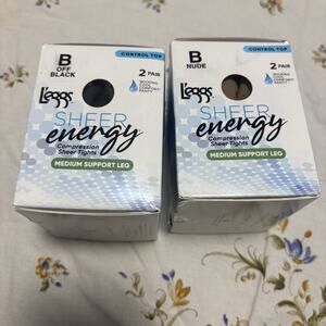 NWT 2-Pack L’eggs Sheer Energy Tights Medium Support Off Black Nude New Hosiery